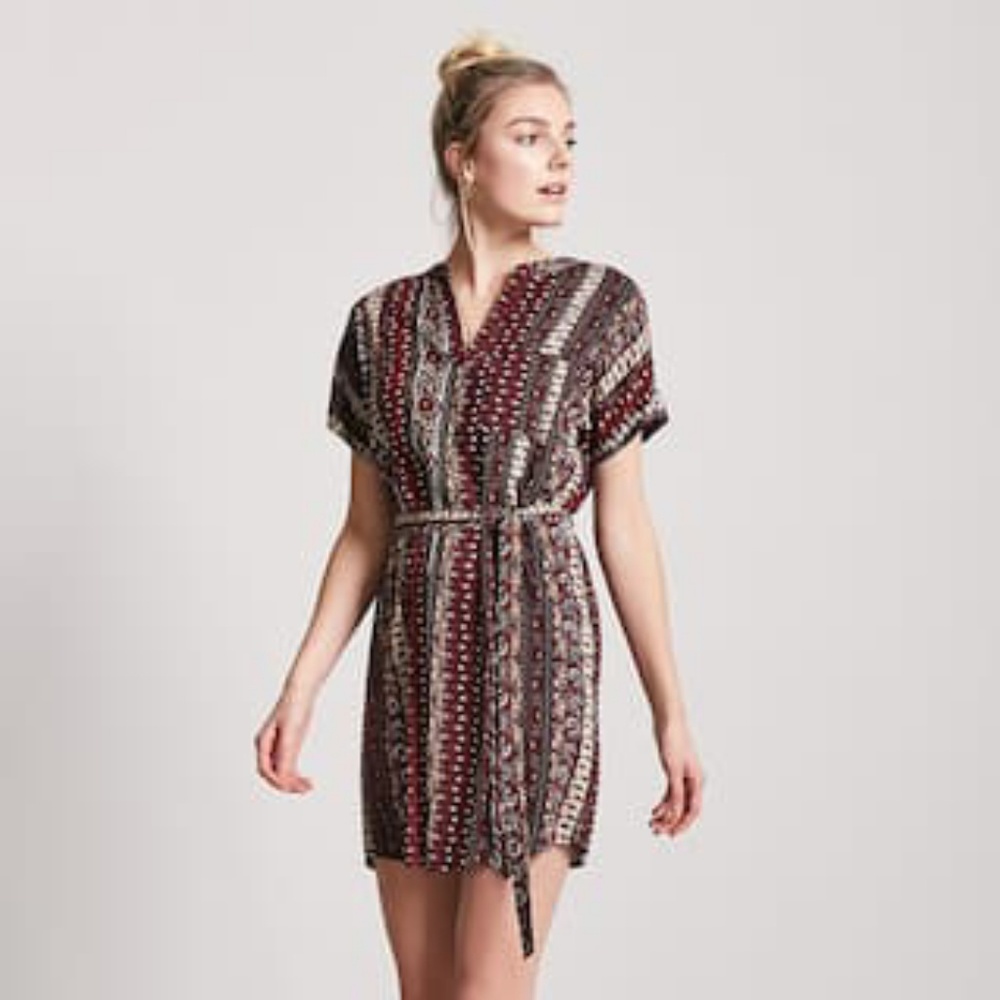 Forever21 Belted Ornate Print Shift Dress